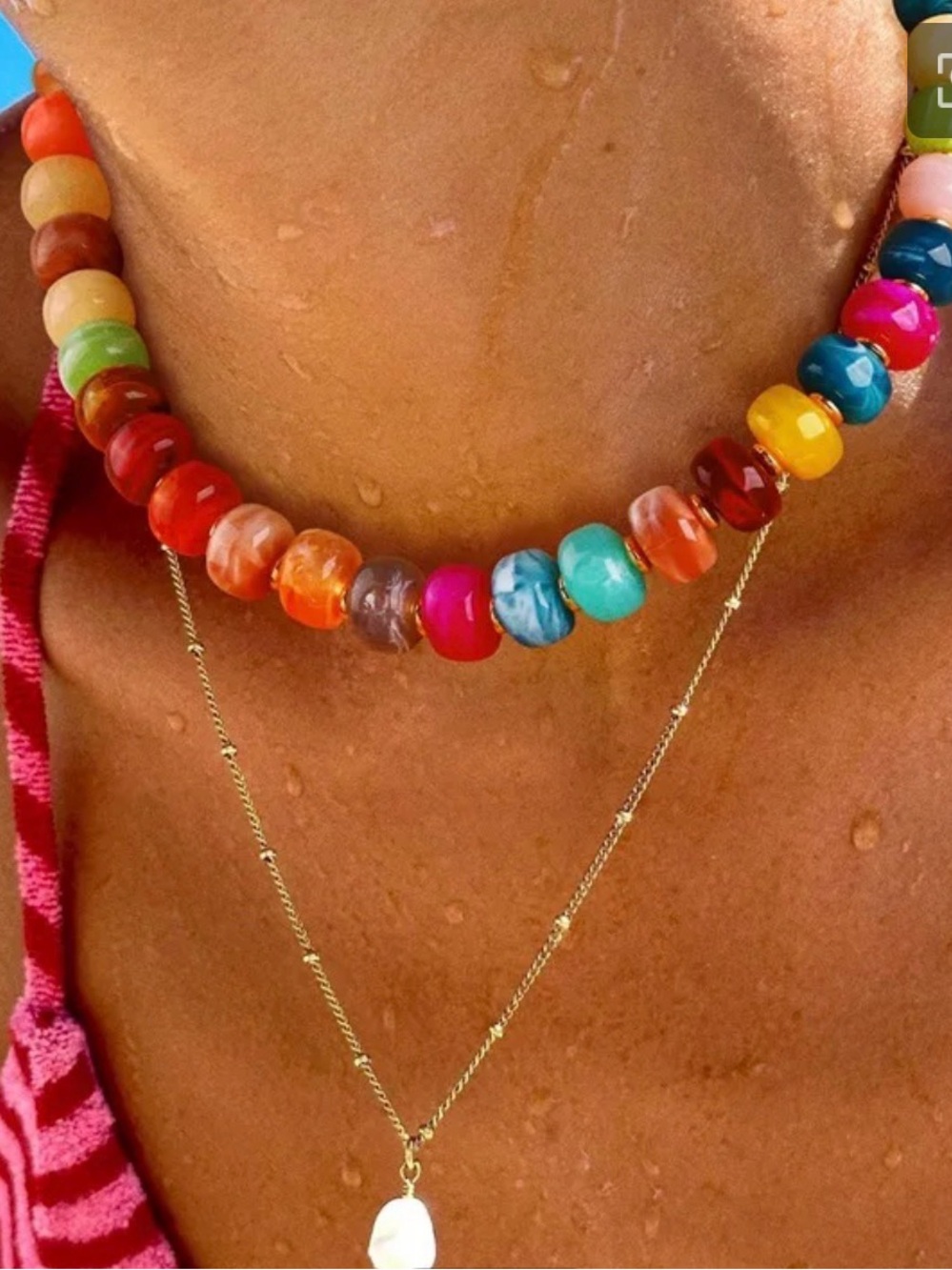 Multicolor Polished Bead Necklace - Bright Beaded Necklace for Women